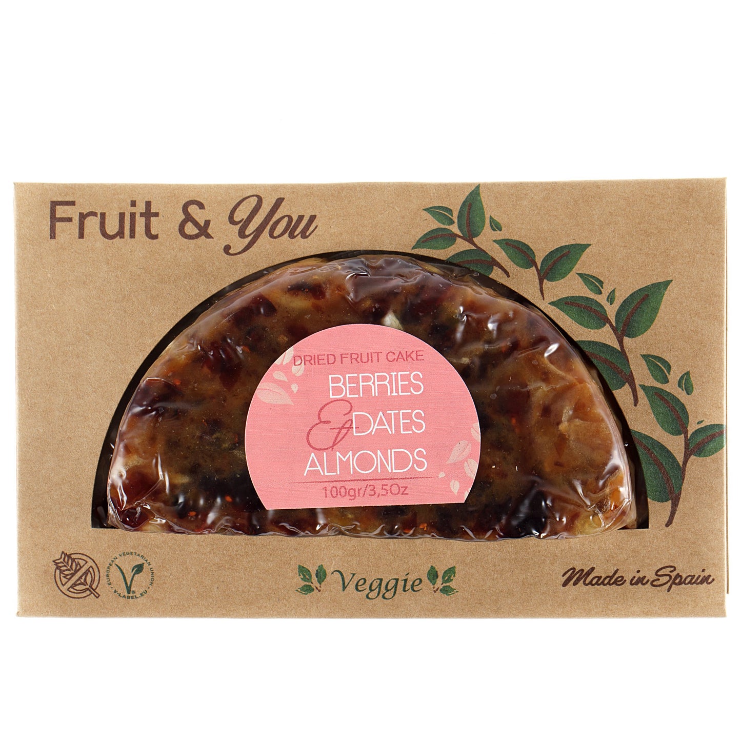 Vaisių pyragas FRUIT & YOU su datulėmis ir spanguolėmis 100g, Ispanija BE GLIUTENO